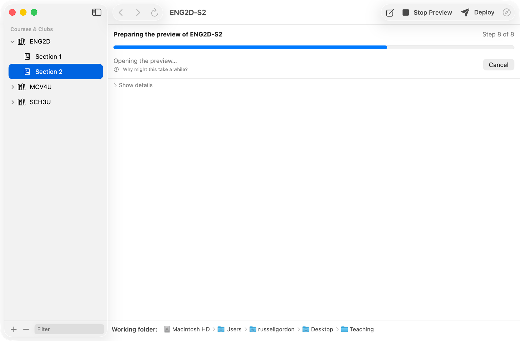 A progress view describing, in plain language, the step the site build has reached.